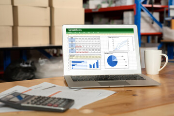 Spreadsheet document information financial startup concept. data and graphs in spreadsheet...