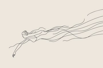 A minimalist line drawing of a figure swimming gracefully, conveying fluidity and movement.