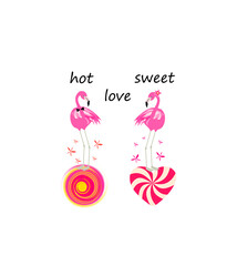 Funny flamingo pair with love message for Valentine's day or Wedding card, sticker, invitation, label, social media, poster design on white background. Part 7.eps