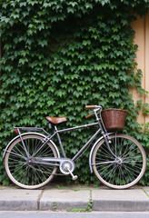 Vintage bicycle leaning against a wall