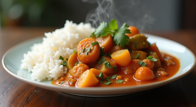 Plate of food with rice and vegetables on it