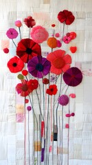 Flower Embroidery, Art, Abstract Image, Texture, Pattern Background, Wallpaper, Cover and Screen for Smartphone, PC, Laptop, 9:16 and 16:9 Format