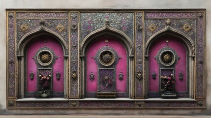 Obraz premium Ornate Triptych Shrine With Floral Offerings