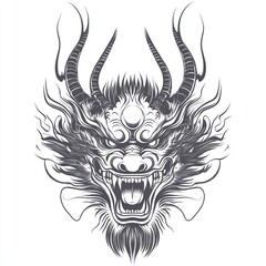 Detailed illustration of a fierce dragon head for fantasy or mythical themed designs and art projects