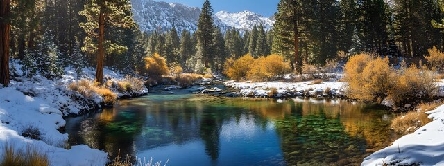 Fototapeta premium Snowy Forest with River 