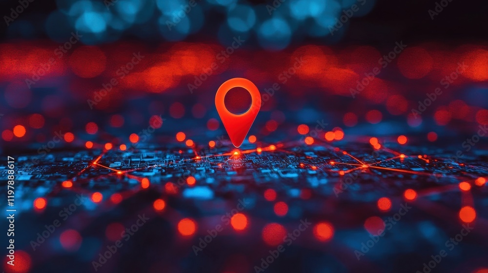 Poster conceptualization of city mapping and connectivity through pinpoints.