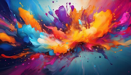 Vivid Abstract Artwork Explosion of Colorful Paint Splatters, Capturing a Dynamic and Vibrant Mood