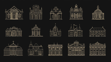 Naklejka premium simple house line icons set