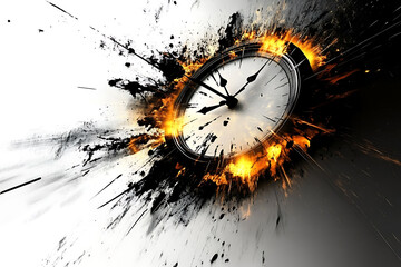 A creative illustration of time featuring a detailed clock surrounded by abstract elements symbolizing the passage of time, such as flowing lines, gears, and fading numbers.
