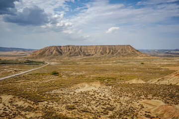 Bardenas Reales Natural Park, an extensive desert region located in the province of Navarra, with imposing canyons, limestone cliffs and rocky outcrops
