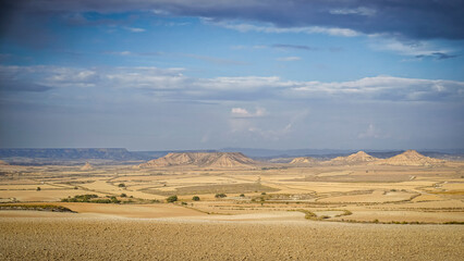 Bardenas Reales Natural Park, an extensive desert region located in the province of Navarra, with imposing canyons, limestone cliffs and rocky outcrops