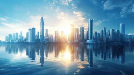 Fototapeta premium Futuristic Financial District with Modern Skyscrapers 