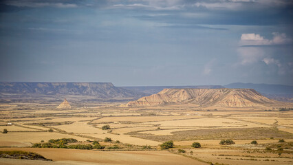 Bardenas Reales Natural Park, an extensive desert region located in the province of Navarra, with imposing canyons, limestone cliffs and rocky outcrops