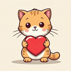 Obraz premium Romantic Kitty Holding a Heart
