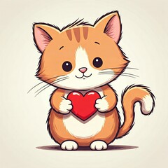 Adorable Cat with a Red Heart