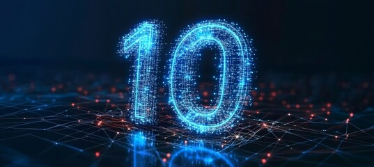Glowing Blue Number 10 Digital Abstract Network Background Futuristic Data, Technology, Digital