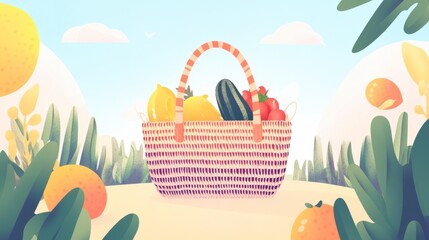 Vibrant Basket of Fresh Fruits and Vegetables - A Summertime Harvest