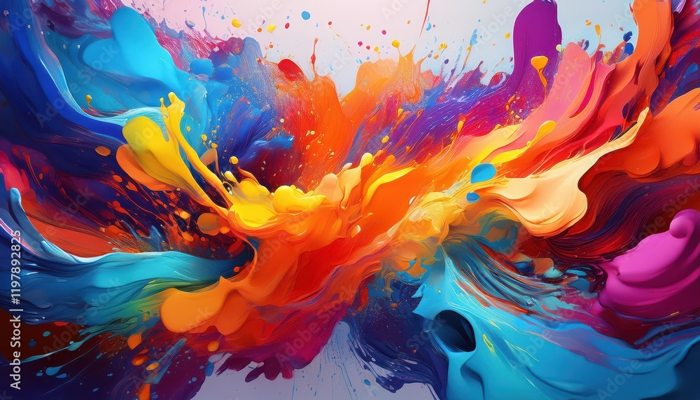 Poster vibrant and dynamic colorful paint splashes a stunning abstract artwork showcasing energy and exuber