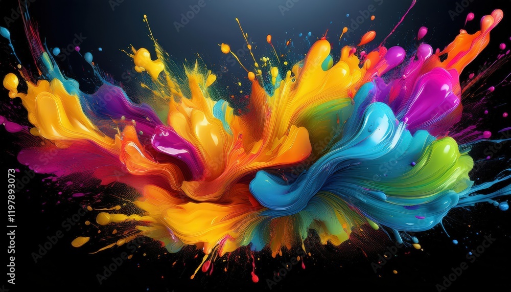 Poster vibrant abstract color splashes against a black backdrop a dynamic display of artistic expression at