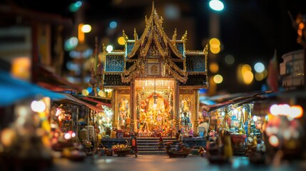 Miniature Thai temple night market bokeh