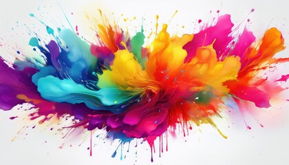 Vibrant and Expressive Abstract Artwork A Whirlwind of Colors Dance Across a Clean White Canvas, Showcasing the Power of Color and Texture in Modern Art.