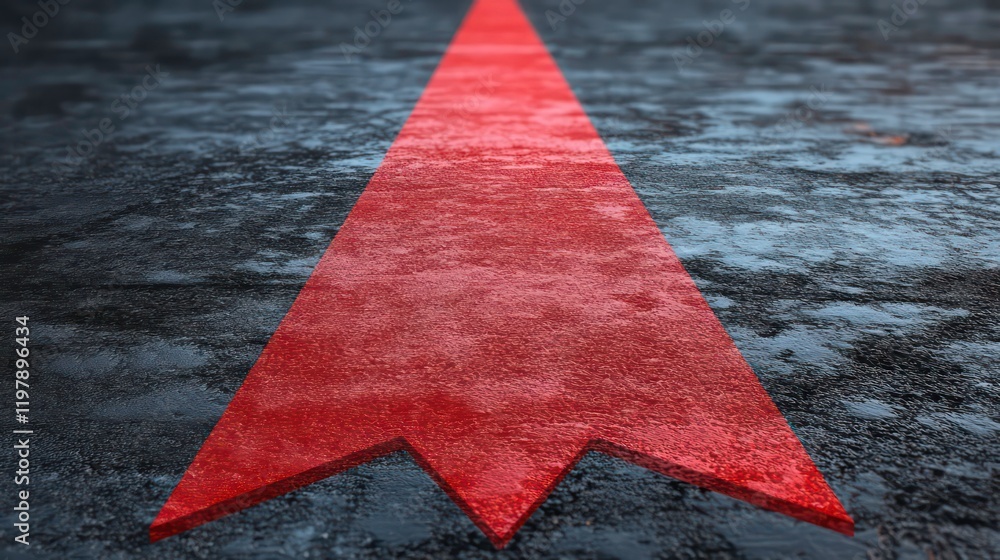 Aufkleber red arrow pointing up on dark textured background.