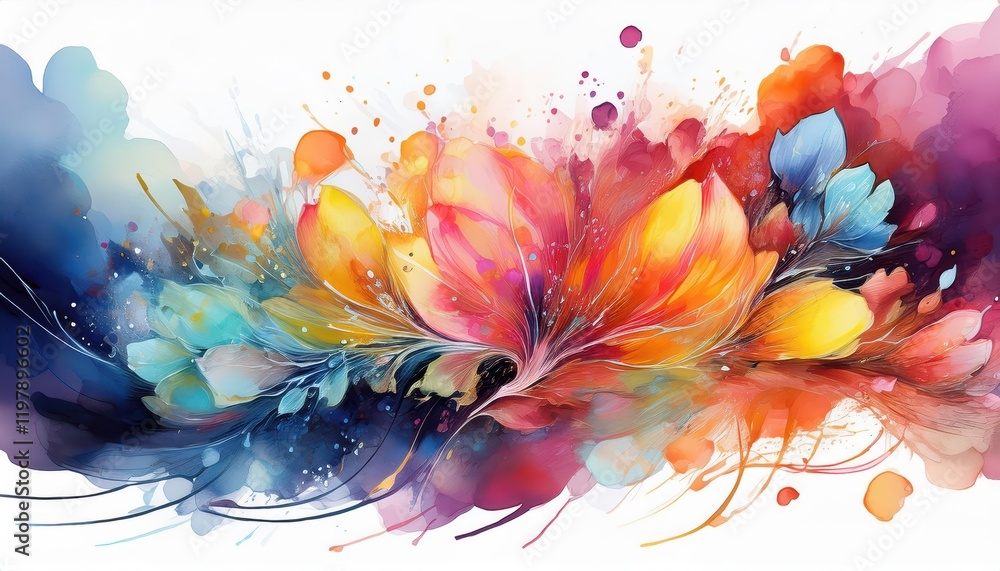Poster vibrant and expressive abstraction a kaleidoscope of colors swirling in an empty canvas, showcasing 