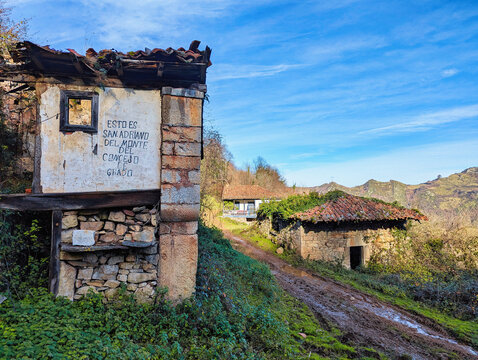 Santo Adriano del Monte village, uninhabited since 1981, Grado municipality, Asturias, Spain