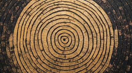 Fototapeta premium Abstract Gold and Black Circular Design: A Concentric Tapestry of Textures