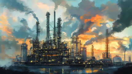 Fototapeta premium Pilot plant: ensuring safety for business investments in chemical engineering. Stormfall. Illustration
