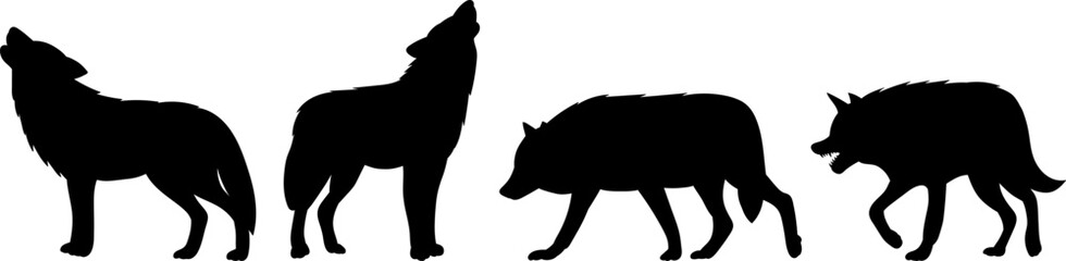 silhouette wolves walking, wolves howling on white background vector