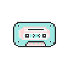 Pixel audio cassette vector. Vintage cassette vector icon. Video cassette in pixel style vector. Vector illustration.