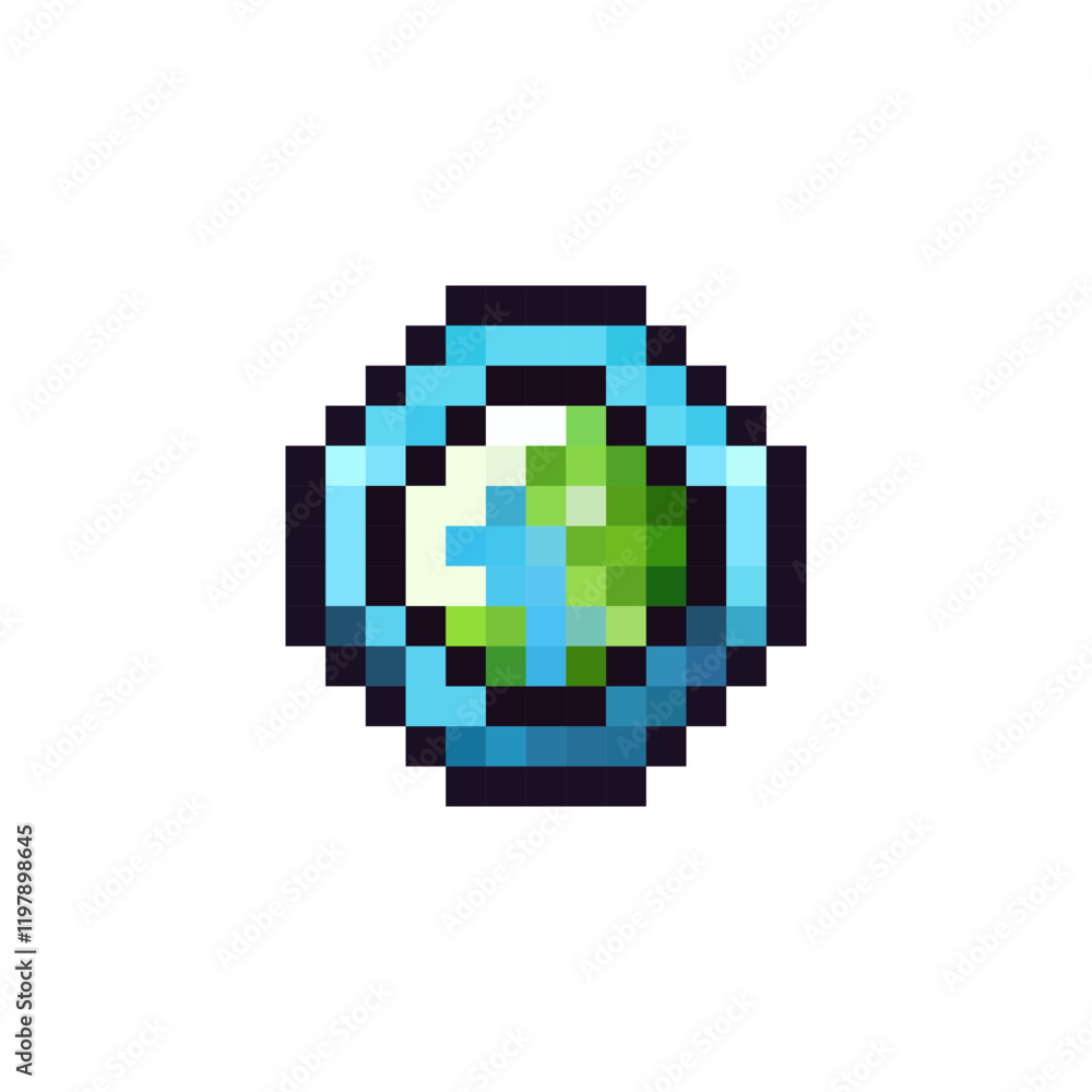 Poster pixel icon of planet earth. earth ecology icon in pixel style. earth globe in 8 bit style. simple pi