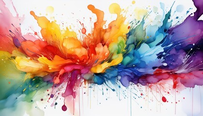 Vibrant Watercolor Abstraction Rainbow Ink Splashes and Transparent Brush Strokes, Capturing a Colorful Moment in Time