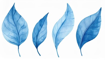 Stunning Watercolor Illustration Isolated Light Blue Leaves Against a White Background, Showcasing Abstract Artistry and Botanical Beauty