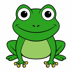 Obraz premium Cute cartoon green frog . Vector illustration toad solated on white background. Front view. 