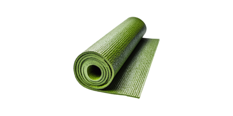 Green yoga mat rolled up isolated on transparent background