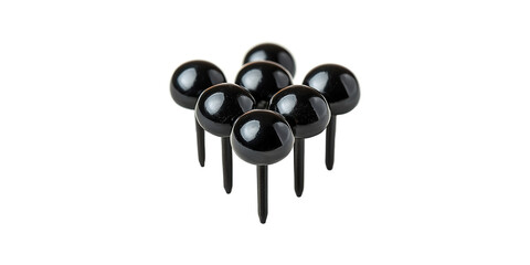 Black push pins cluster isolated on transparent background