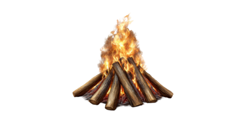 Campfire with burning logs isolated on transparent background