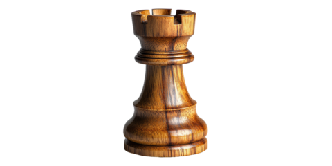 Wooden rook chess piece isolated on transparent background