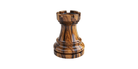 Wooden chess rook piece isolated on transparent background