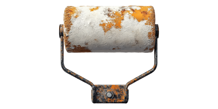 Old rusty paint roller isolated on transparent background