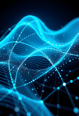 Digital wave with lines and dots. The futuristic abstract structure of network connection. Big data visualization. 3D rendering, comic art, with white tones