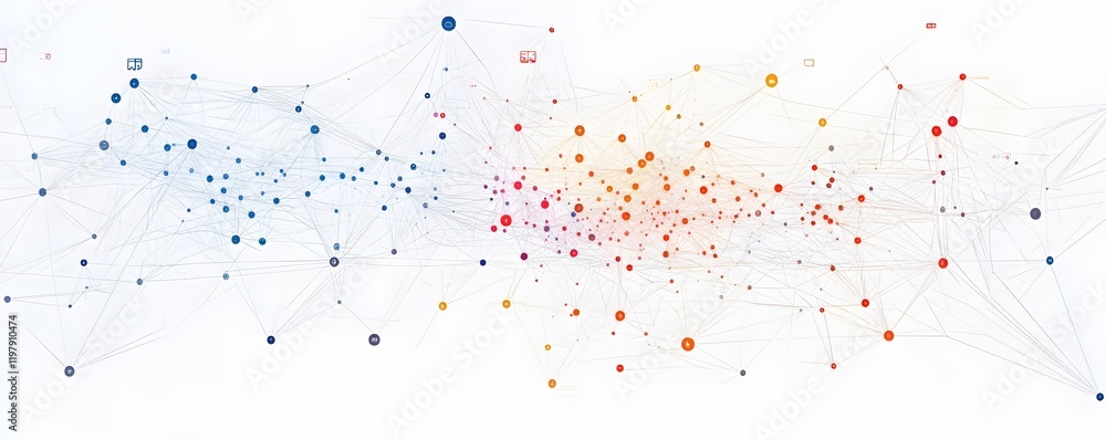 Poster a vibrant, abstract representation of interconnected dots and lines, symbolizing data flow and digit