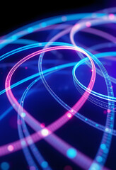 Abstract Neon Lines and Circles, Futuristic Technology Background