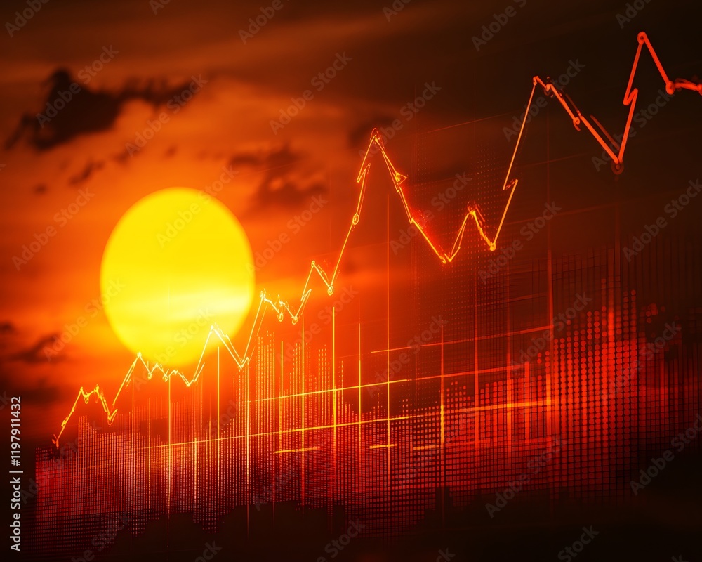 Aufkleber a vibrant sunset overlaid with a digital graph, symbolizing growth and trends in the business enviro