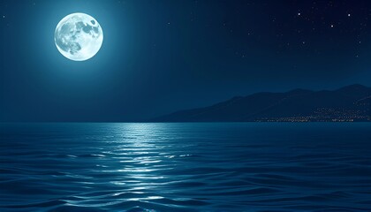 Shimmering Waves, Glowing Moon: Captivating Moonlit Beach under Starry Night Sky, generative AI