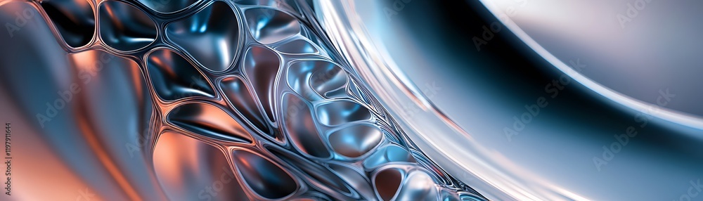 Poster an abstract composition featuring smooth, shiny surfaces that reflect light in dynamic patterns. the