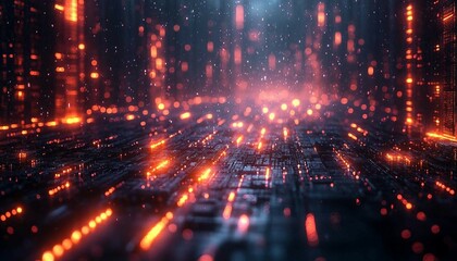 Obraz premium A complex network of interconnected, floating data nodes that form a resilient mesh. Visualize backup storage as multi-layered cloud-like structures, Data Resilience Network