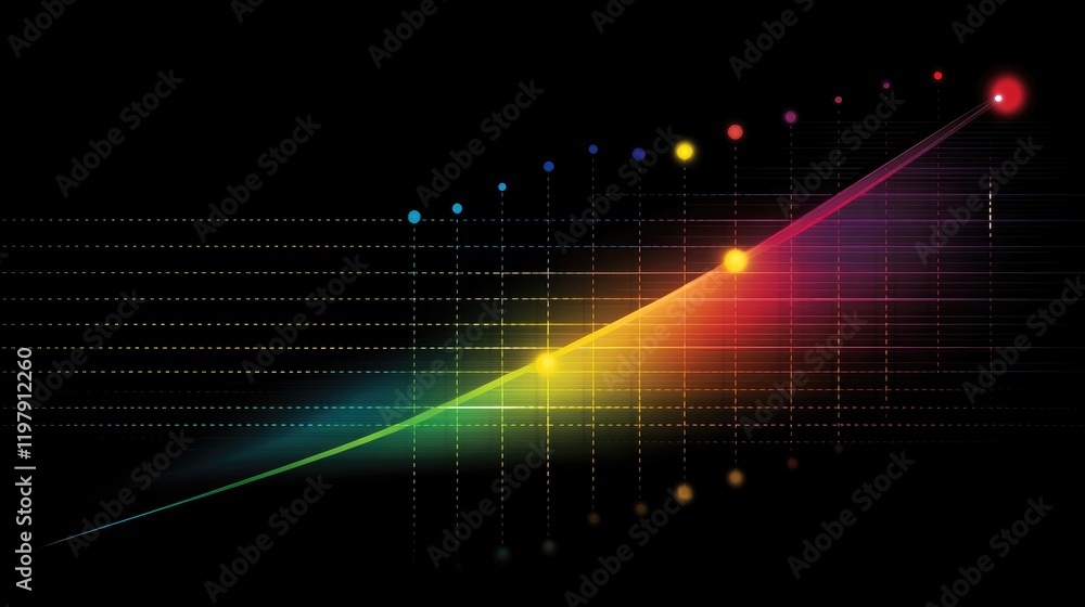 Poster a digital line graph with multiple colored lines trending upward, displayed on a sleek black backgro